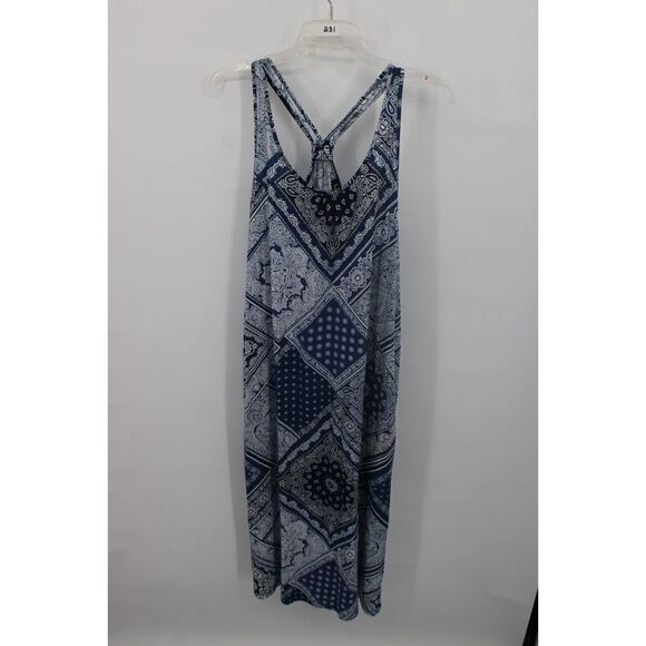 LAUREN RALPH LAUREN BLUE BANDANA MAXI DRESS Y BACK BLACK LABEL SIZE M - Picture 1 of 8